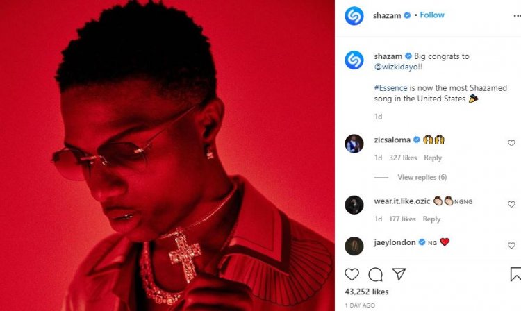Essence ya Wizkid  na Tems yaciye agahigo  